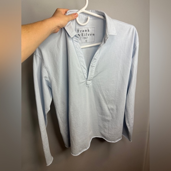 Frank & Eileen Patrick Popover Henley Light Blue Long Sleeve 100% Cotton - Picture 7 of 8